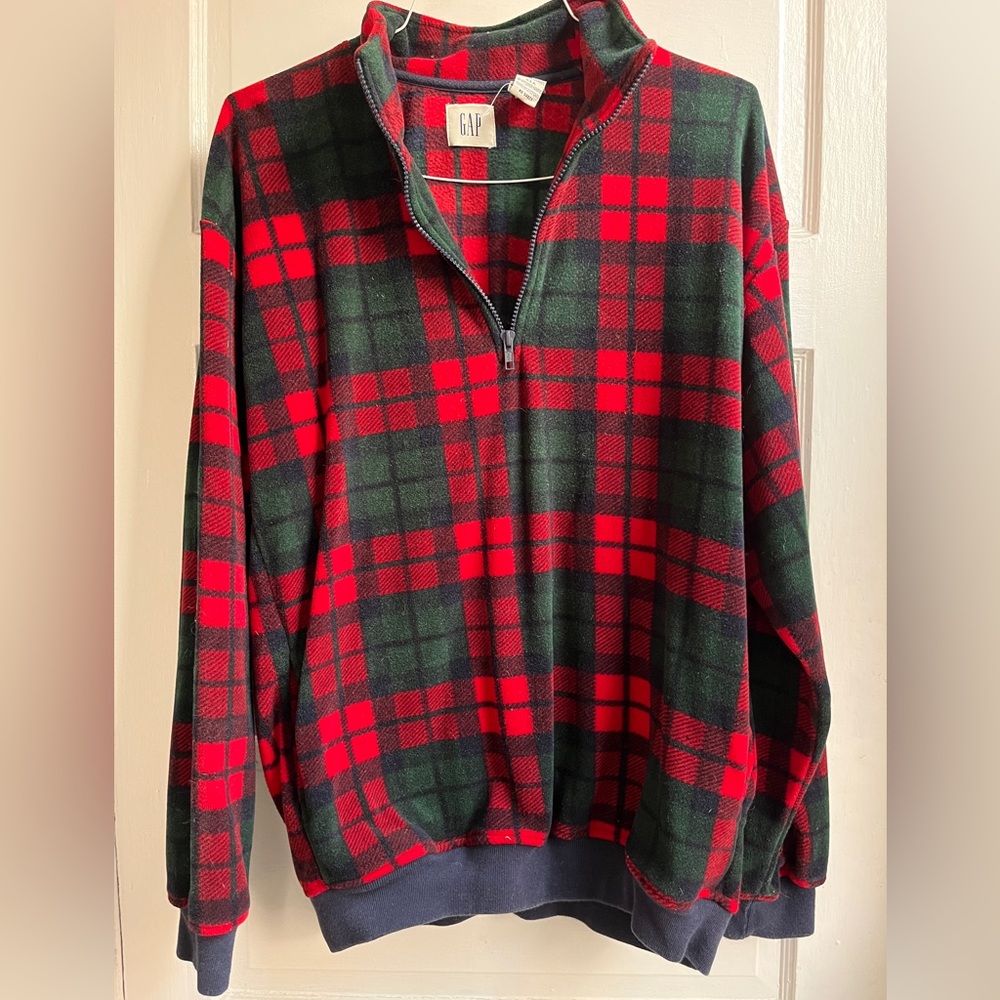 Vintage Gap red green and blue fleece 1/4 zip top